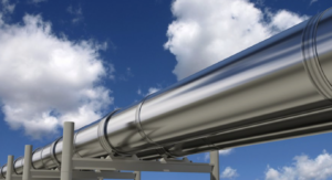 a silver pipe that transports natural gas